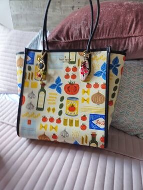 kate spade Mangia North South Tote with Pasta Print And Tomato Charm